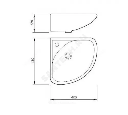 Умывальник угловой подвесной Факел 43 1 отверстие под смеситель по центру белый Лобненский стройфарфор 10/1/5/1-71