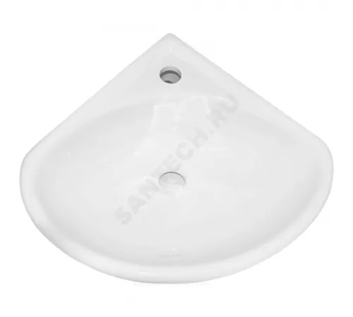 Умывальник угловой подвесной Факел 43 1 отверстие под смеситель по центру белый Лобненский стройфарфор 10/1/5/1-71