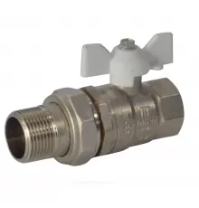 Кран шаровой латунь никель Pride Ду 15 Ру40 ВР/"американка" полнопроходной бабочка белая аналог 11б27п1 LD 47.15.В-ГШ.Б (white)