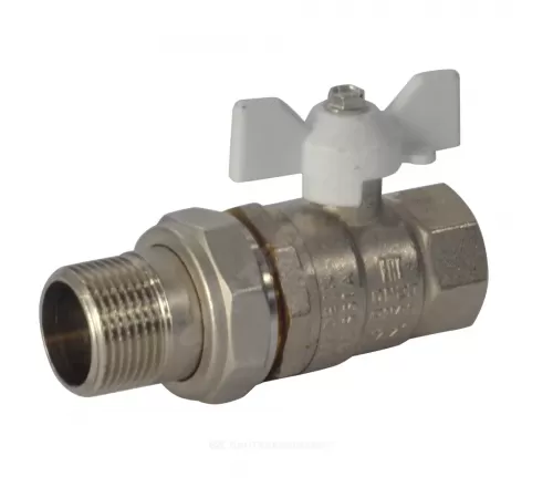 Кран шаровой латунь никель Pride Ду 20 Ру40 ВР/"американка" полнопроходной бабочка белая аналог 11б27п1 LD 47.20.В-ГШ.Б (white)