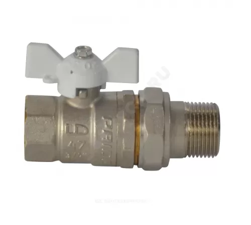 Кран шаровой латунь никель Pride Ду 20 Ру40 ВР/"американка" полнопроходной бабочка белая аналог 11б27п1 LD 47.20.В-ГШ.Б (white)