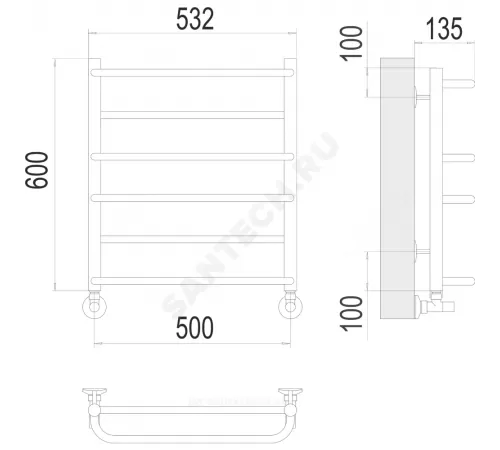 Полотенцесушитель водяной нерж сталь Лесенка (1/2") ВР 500х600мм 6П нижнее подключение Евромикс Терминус 4670078530141