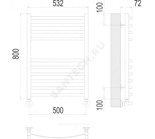 Полотенцесушитель водяной нерж сталь Лесенка (1/2") ВР 500х800мм 10П нижнее подключение Авиэль Терминус 4670078529015