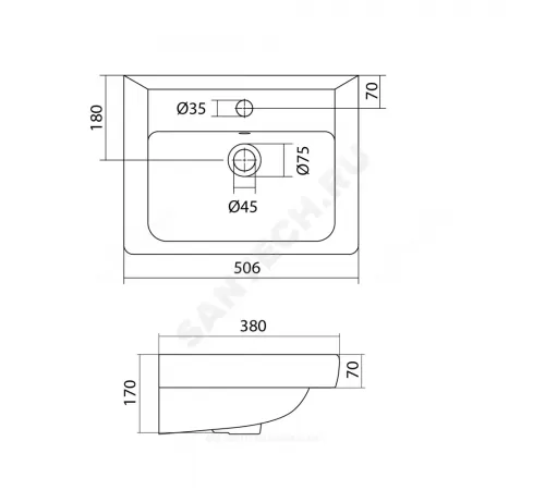 Умывальник мебельный Тигода 50 1 отверстие под смеситель по центру Santek 1.WH30.2.128
