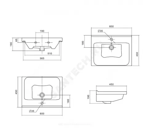 Умывальник мебельный Миранда 60 1 отверстие под смеситель по центру Santek 1.WH30.2.421