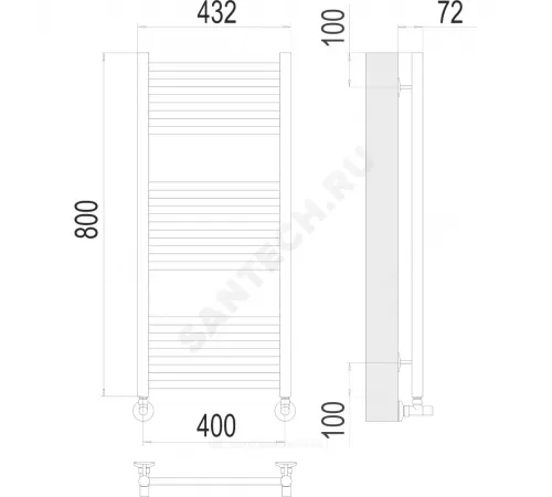 Полотенцесушитель водяной нерж сталь Лесенка (1/2") ВР 400х800мм 16П нижнее подключение Аврора Терминус 4670078529305