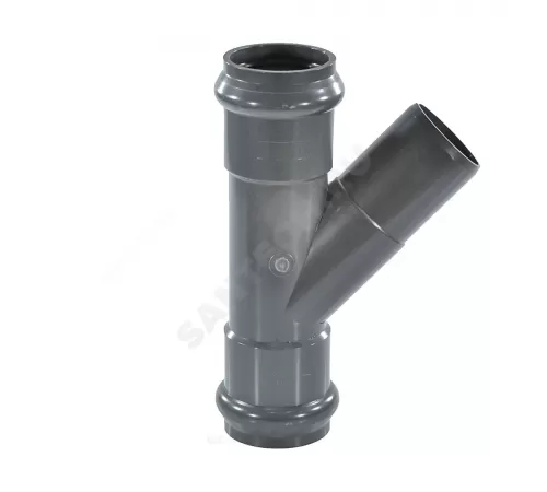 Тройник НПВХ SDR26 Дн 160х45гр Ру10 серый напорный раструбный под соединение с уплотнительным кольцом в/к Aquaviva AQV105160