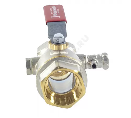 Кран шаровой DADO латунь со спускником R910S никель Ду 40 Ру35 ВР 1 1/2" рычаг красный полнопроходной со спускником Giacomini R910SX007