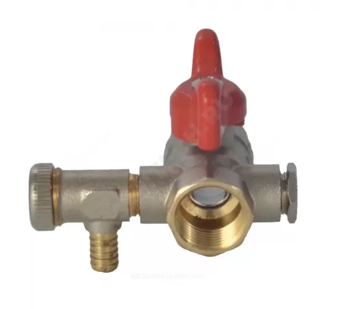 Кран шаровой латунь со спускником Ду 15 Ру40 ВР 1/2" бабочка красная полнопроходной со спускником РОС