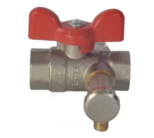 Кран шаровой латунь со спускником Ду 15 Ру40 ВР 1/2" бабочка красная полнопроходной со спускником РОС