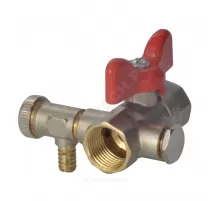 Кран шаровой латунь со спускником Ду 15 Ру40 ВР 1/2" бабочка красная полнопроходной со спускником РОС