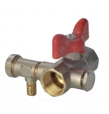 Кран шаровой латунь со спускником Ду 15 Ру40 ВР 1/2" бабочка красная полнопроходной со спускником РОС