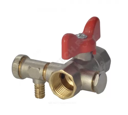 Кран шаровой латунь со спускником Ду 15 Ру40 ВР 1/2" бабочка красная полнопроходной со спускником РОС