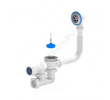 Слив-перелив для ванны регулируемый с пробкой на цепочке 1 1/2"x40 выпуск с нержавеющей решёткой D=70мм АНИ Пласт E250