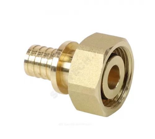 Соединитель для PE-X труб аксиальный латунь Дн 20х3/4" под евроконус с накидной гайкой РОС