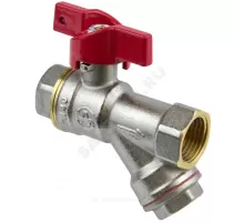Кран-фильтр шаровой латунь никель 1015 Euro Ду 15 Ру40 ВР полнопроходной бабочка красная с фильтром под пломбу Aquasfera 1015-01