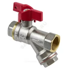 Кран-фильтр шаровой латунь никель 1015 Euro Ду 15 Ру40 ВР полнопроходной бабочка красная с фильтром под пломбу Aquasfera 1015-01