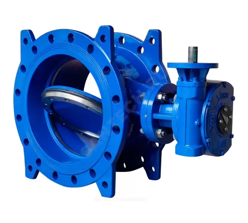 Затвор дисковый поворотный двухэксцентриковый чугун Ду 600 Ру10/16 фл с редуктором диск чугун манжета EPDM Benarmo