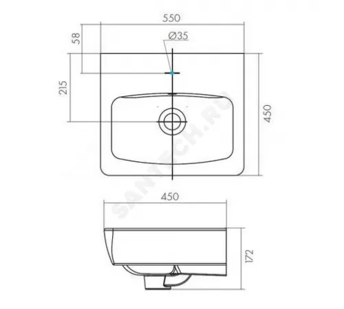 Умывальник мебельный Нео 55 1 отверстие под смеситель по центру белый Santek 1.WH30.2.185