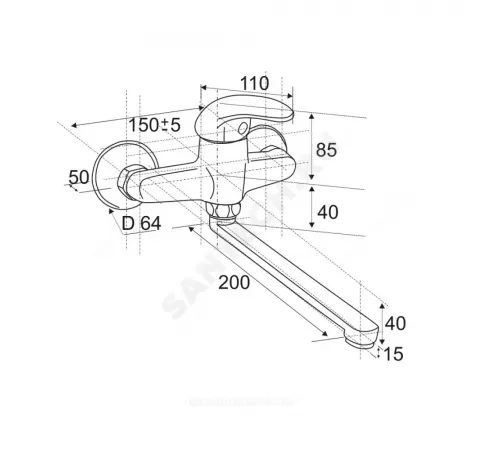 Смеситель для кухонной мойки одноручный нижний плоский излив L-220мм Стройка ЦС-СМ 294-2 D35 М-42 Центр Сантехники (Подольск) СТ300503.10