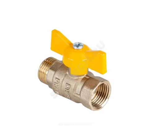 Кран шаровой латунь никель газ Стандарт Ду 20 Ру40 ВР/НР полнопроходной бабочка Dist Н422Б