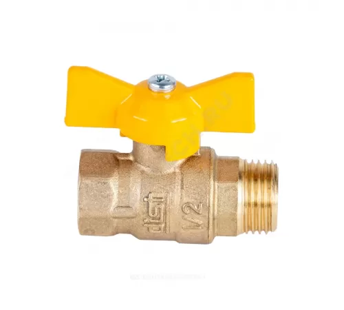 Кран шаровой латунь никель газ Стандарт Ду 20 Ру40 ВР/НР полнопроходной бабочка Dist Н422Б