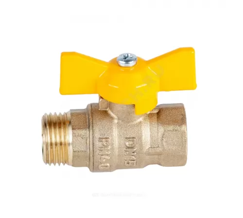 Кран шаровой латунь никель газ Стандарт Ду 20 Ру40 ВР/НР полнопроходной бабочка Dist Н422Б