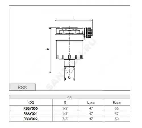 Воздухоотводчик автоматический латунь Ду 8 Ру14 G1/4" НР прямой Giacomini R88Y001