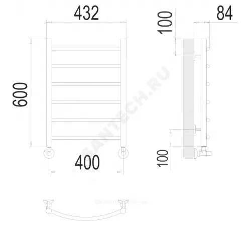 Полотенцесушитель водяной нерж сталь Лесенка (1/2") ВР 400х600мм 6П нижнее подключение Классик Терминус 4670078530202