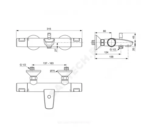 Промо-комплект для ванны с душем CERATHERM T25 Ideal Standard BC984AA