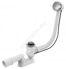 Слив-перелив для ванны плоский полуавтоматический (тросик) 1 1/2"x40 с переходной трубкой 10гр 40/50 слив клапан, пробка D=45мм Alca Plast A55K-80-RU-01