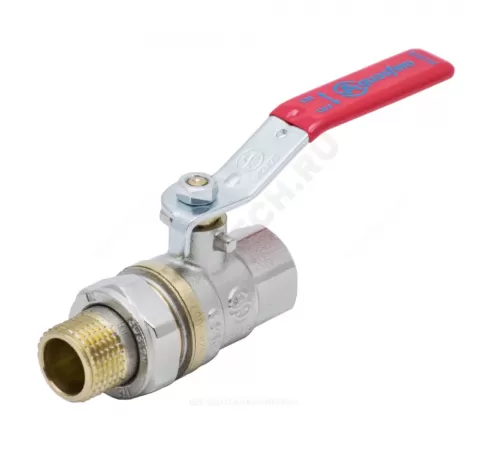 Кран шаровой латунь никель 1006 Euro Ду 50 Ру16 ВР/"американка" полнопроходной рычаг красный Aquasfera 1006-06