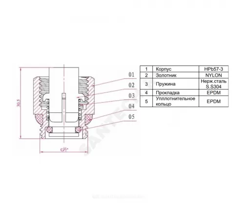Клапан отсечной латунь Ду 15 ВР/НР д/возд SantechSystems