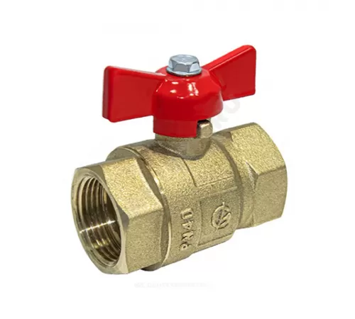 Кран шаровой латунь Крепыш 330 аналог 11б27п1 Ду 15 Ру40 ВР полнопроходной бабочка красная ГАЛЛОП 0110212