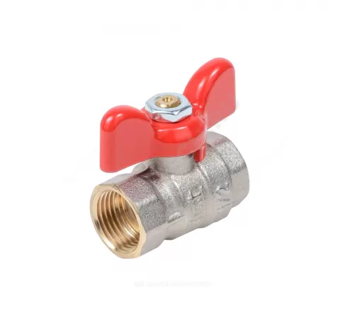 Кран шаровой латунь никель Стандарт Ду 15 Ру40 ВР полнопроходной бабочка красная Dist Н311Б