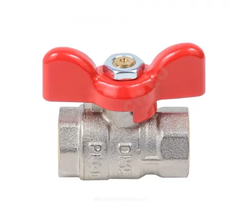 Кран шаровой латунь никель Стандарт Ду 15 Ру40 ВР полнопроходной бабочка красная Dist Н311Б