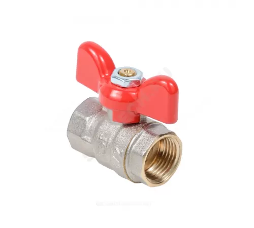 Кран шаровой латунь никель Стандарт Ду 15 Ру40 ВР полнопроходной бабочка красная Dist Н311Б