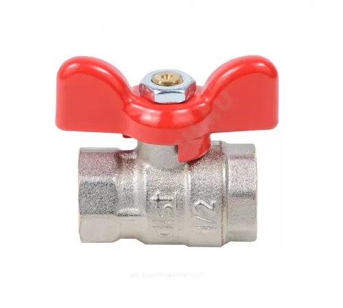 Кран шаровой латунь никель Стандарт Ду 15 Ру40 ВР полнопроходной бабочка красная Dist Н311Б