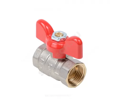 Кран шаровой латунь никель Стандарт Ду 15 Ру40 ВР полнопроходной бабочка красная Dist Н311Б
