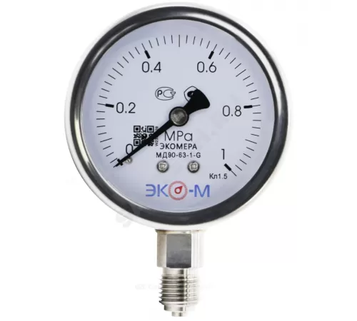 Манометр МД 90 радиальный Дк63мм 0-1,6 МПа кл.1,0 G1/4" глицерин ЭКОМЕРА МД90-63-G-1,6МПа