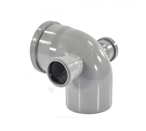 Отвод PP-H с выходом левый и правый серый Дн 110х50х87гр б/нап в/к VALFEX 23123150