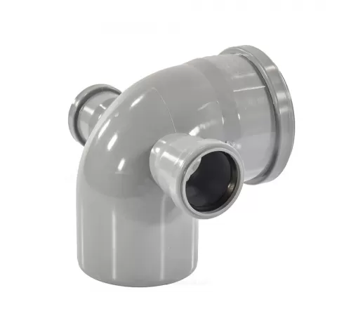 Отвод PP-H с выходом левый и правый серый Дн 110х50х87гр б/нап в/к VALFEX 23123150