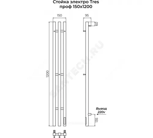 Стойка электрическая нерж сталь проф 280 Вт 1200мм TRES Терминус 4670078561848