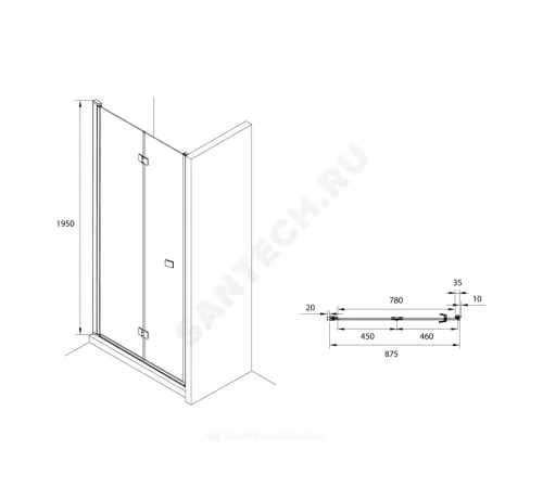 Дверь душевая Capital 900х1950мм прозрачное стекло профиль черный Roca M4509016M