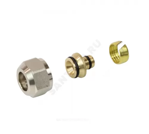 Евроконус для PE-X труб обжим латунь Дн 16х2,2х3/4" с накидной гайкой РОС .