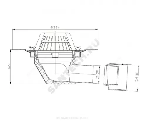 Воронка кровельная HL64 с горизонтальным выпуском PP Дн 75/110 с листвоуловителем, теплоизоляцией, обжимным фланцем HL HL64