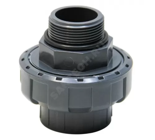 Муфта ПВХ разъемная Дн 50х1 1/2" серая НР под клеевое соединение Aquaviva BMG50112