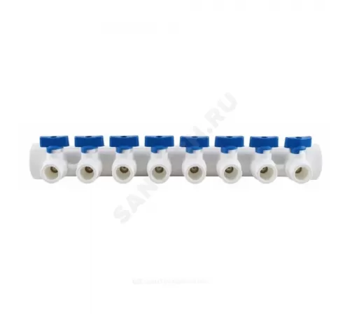 Коллектор PP-R синий Дн 40х20 на 8 выходов с кранами VALFEX 111134008