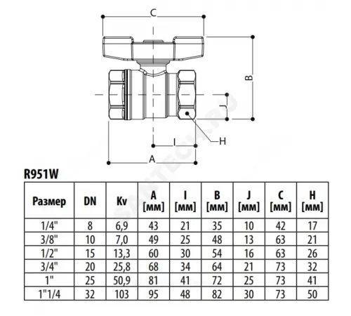 Кран шаровой DADO латунь никель R951W Ду 20 Ру42 ВР полнопроходной бабочка зеленая Giacomini R951WX004