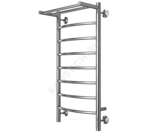 Полотенцесушитель электрический нерж сталь Лесенка с полочкой 115 Вт 400х850мм 8П со встроенным диммером справа Классик Терминус 4670078531407